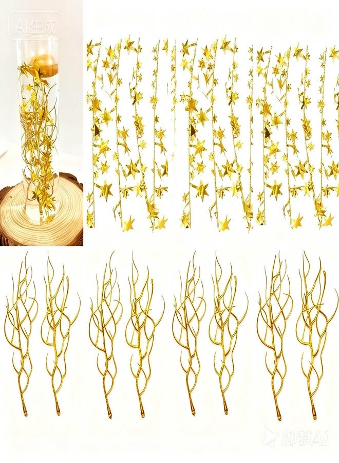 TeaSu 36pcs Gold Vase Filler Decor and Gold Star Garland for Christmas and Party Centerpieces Table Decorations, Floating Stem Flowers for Floating Candle Centerpieces - Image 1